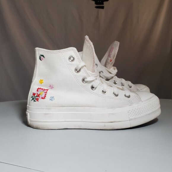 Converse Return to Festival Floral Embroidered White Platform Hi-Tops -Sz 7 - Picture 6 of 16